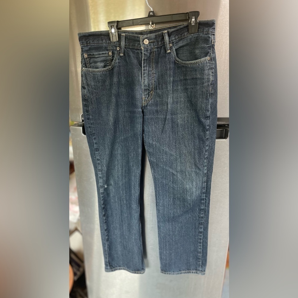 Levi's 514 jeans men's 36x32 blue distress right knee & left pocket see pics